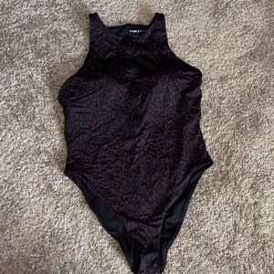 Fabletics Black and Purple Animal Print Swimsuit